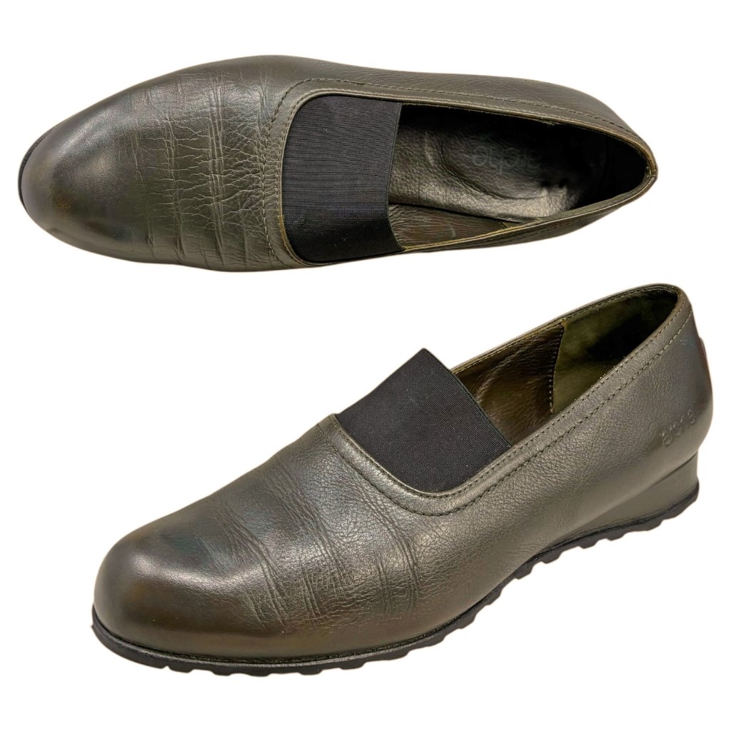 Arche Delamo Dark Green Leather Stretch Slip On Shoes